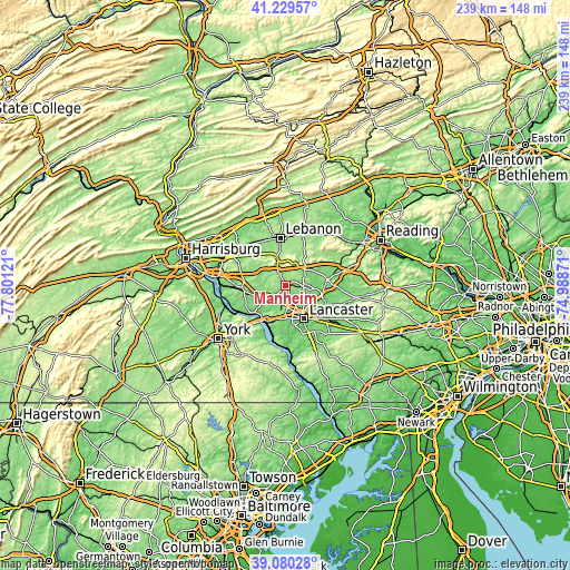 Topographic map of Manheim