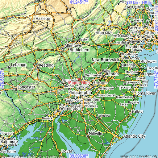 Topographic map of Maple Glen