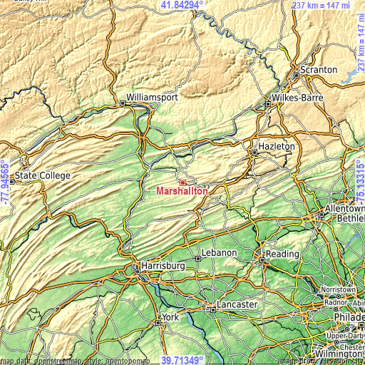 Topographic map of Marshallton