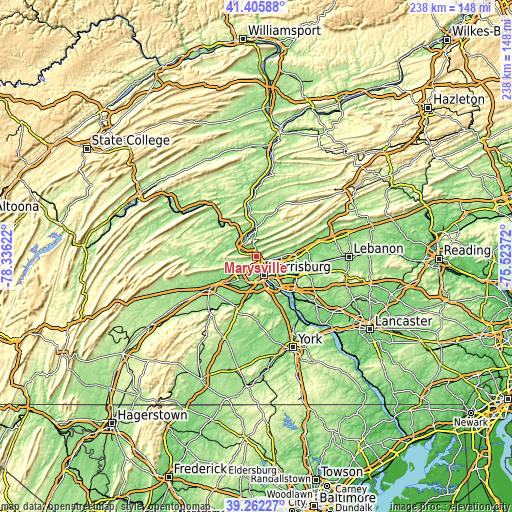 Topographic map of Marysville