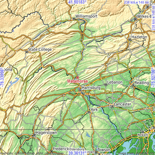 Topographic map of Matamoras