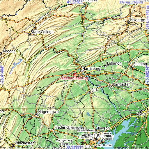 Topographic map of Mechanicsburg