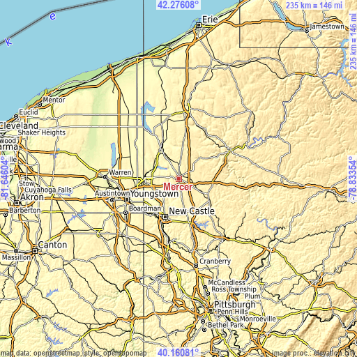 Topographic map of Mercer