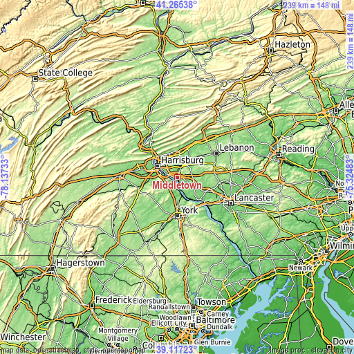 Topographic map of Middletown