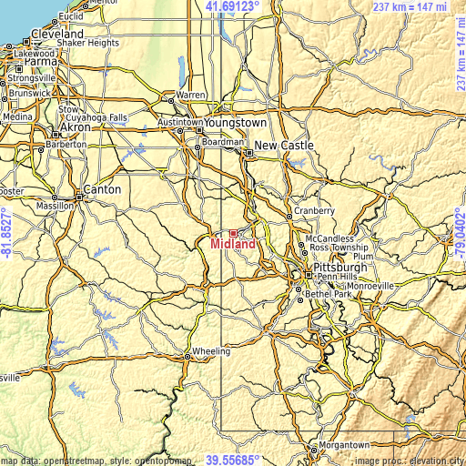 Topographic map of Midland