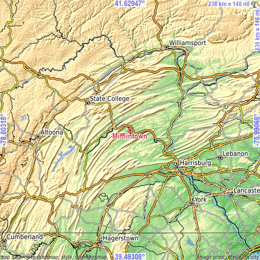 Topographic map of Mifflintown