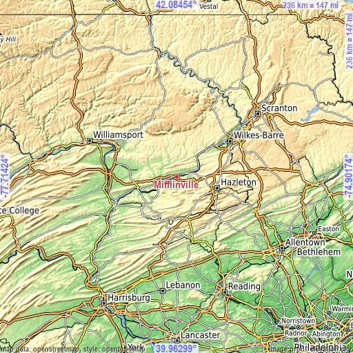 Topographic map of Mifflinville