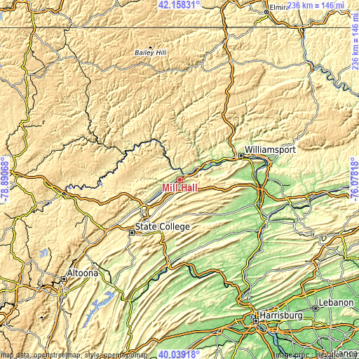 Topographic map of Mill Hall