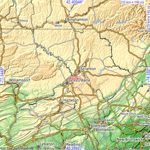 Topographic map of Moosic