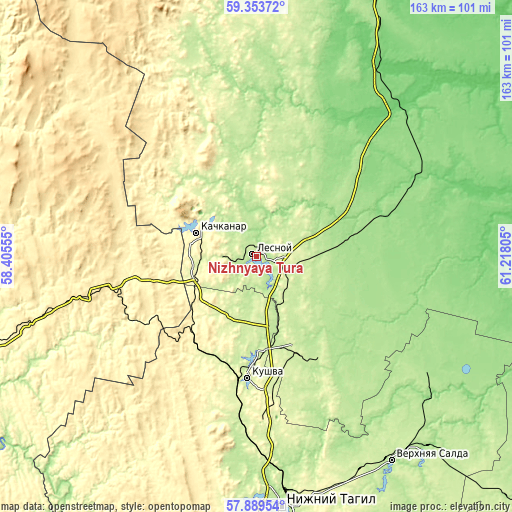 Topographic map of Nizhnyaya Tura