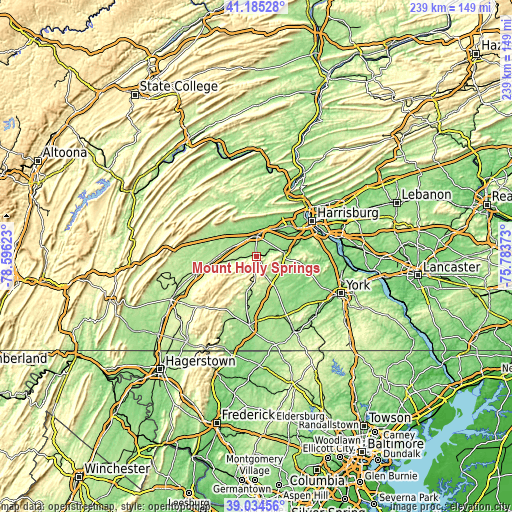 Topographic map of Mount Holly Springs