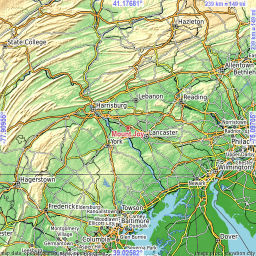 Topographic map of Mount Joy