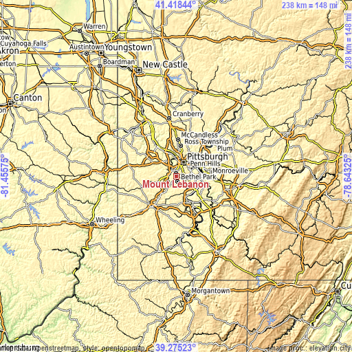 Topographic map of Mount Lebanon