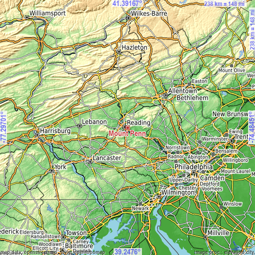 Topographic map of Mount Penn