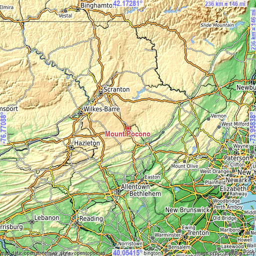 Topographic map of Mount Pocono