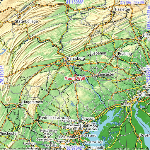 Topographic map of Mount Wolf