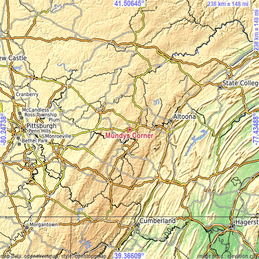 Topographic map of Mundys Corner