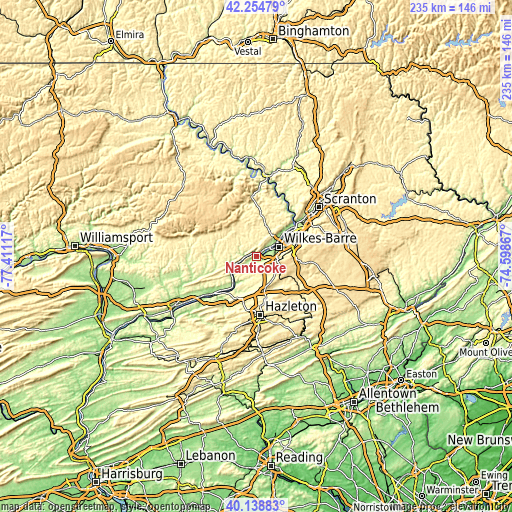 Topographic map of Nanticoke