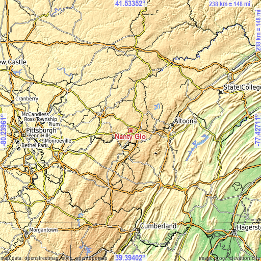 Topographic map of Nanty Glo