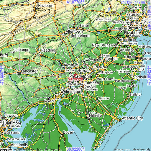 Topographic map of Narberth