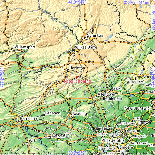 Topographic map of Nesquehoning