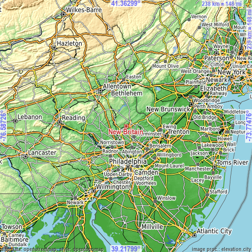 Topographic map of New Britain