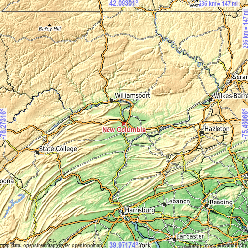 Topographic map of New Columbia