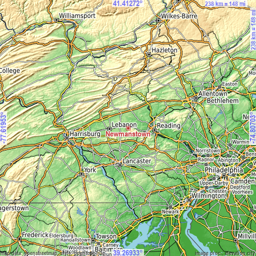 Topographic map of Newmanstown