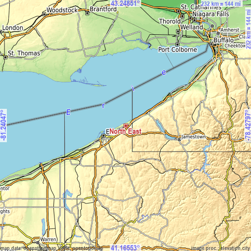 Topographic map of North East