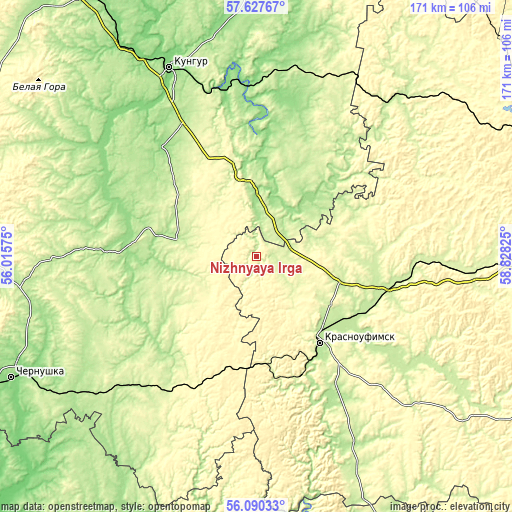 Topographic map of Nizhnyaya Irga