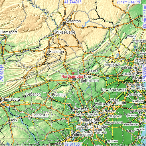 Topographic map of Northampton