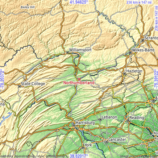 Topographic map of Northumberland