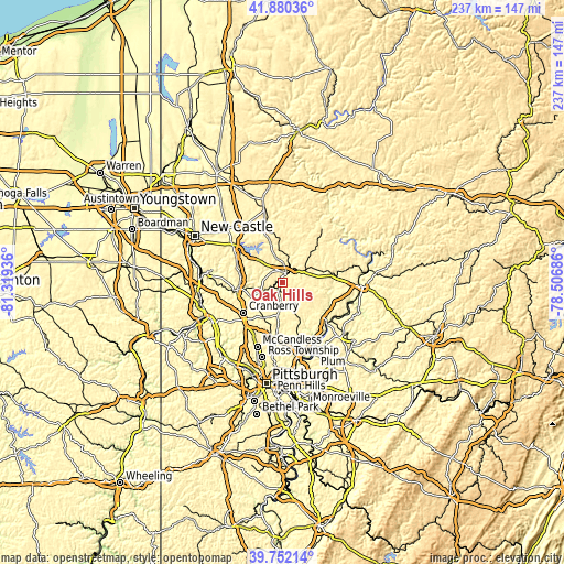 Topographic map of Oak Hills