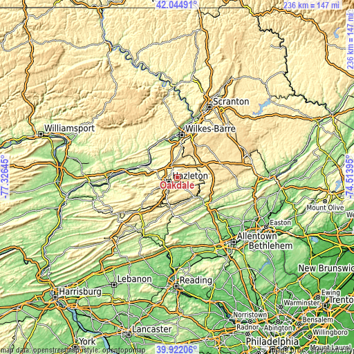 Topographic map of Oakdale