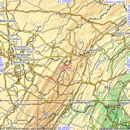 Topographic map of Oakland