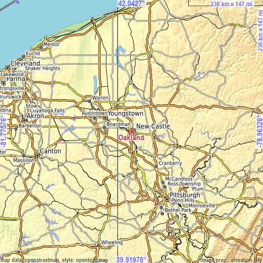 Topographic map of Oakland