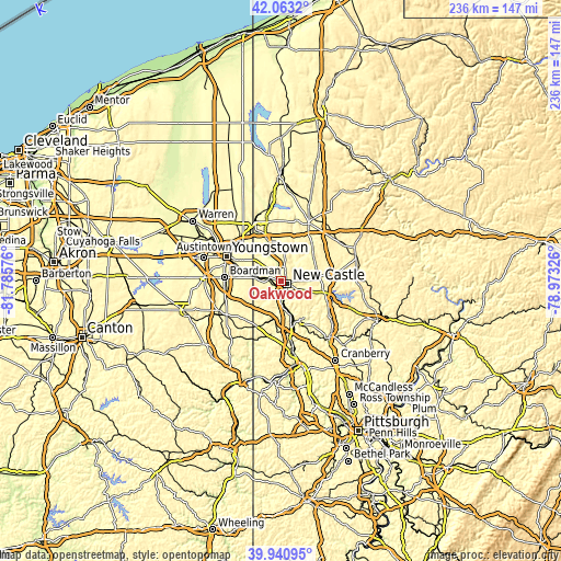 Topographic map of Oakwood