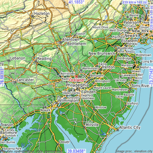 Topographic map of Oreland