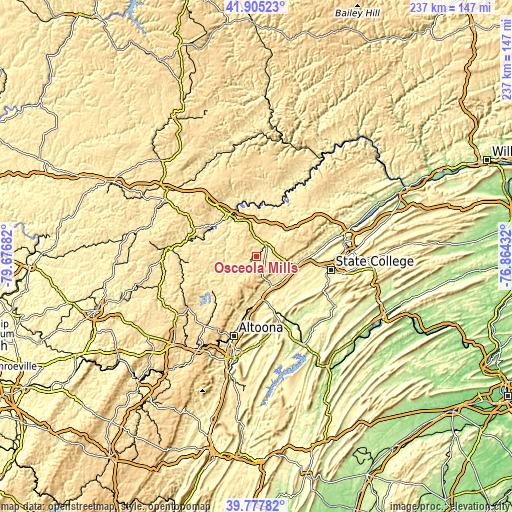 Topographic map of Osceola Mills