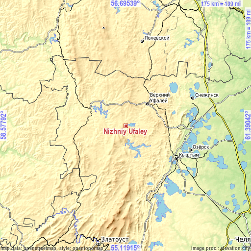 Topographic map of Nizhniy Ufaley