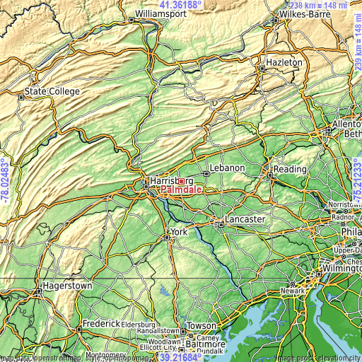 Topographic map of Palmdale