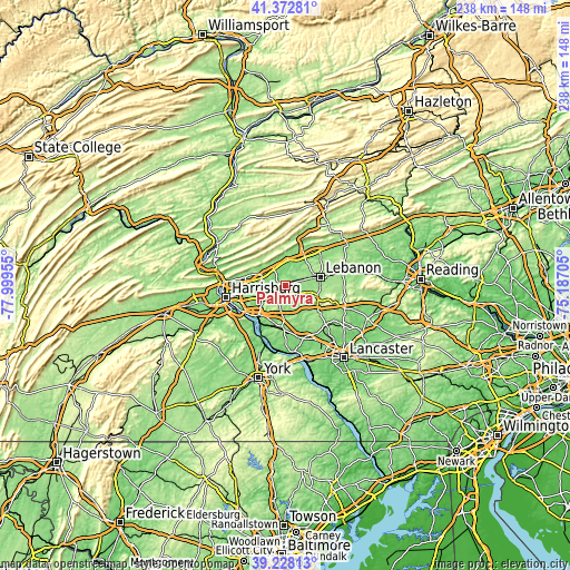 Topographic map of Palmyra