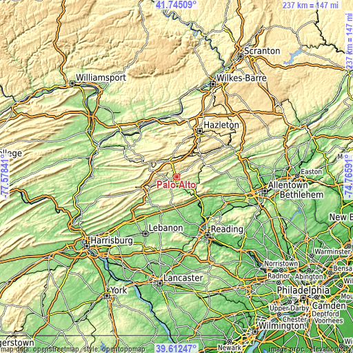 Topographic map of Palo Alto