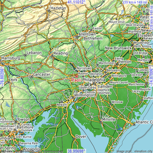 Topographic map of Paoli