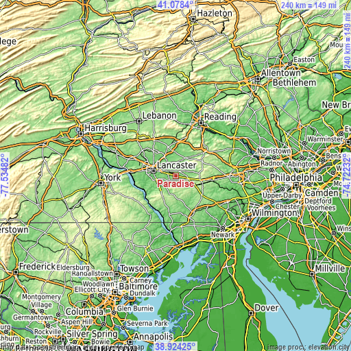 Topographic map of Paradise