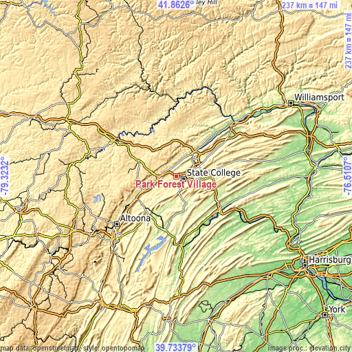 Topographic map of Park Forest Village