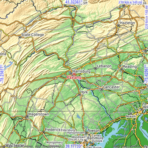 Topographic map of Paxtang