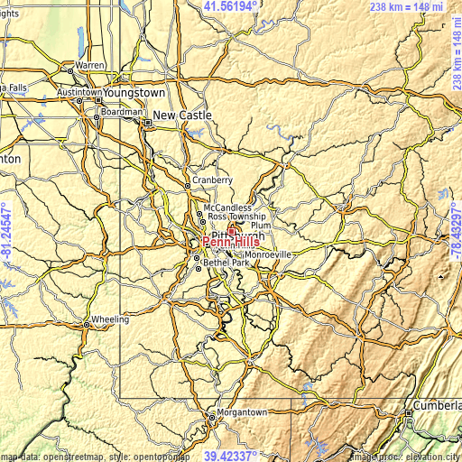 Topographic map of Penn Hills