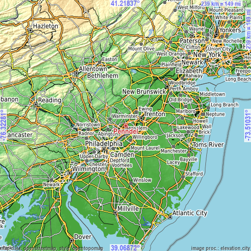 Topographic map of Penndel