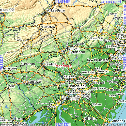 Topographic map of Pennsburg